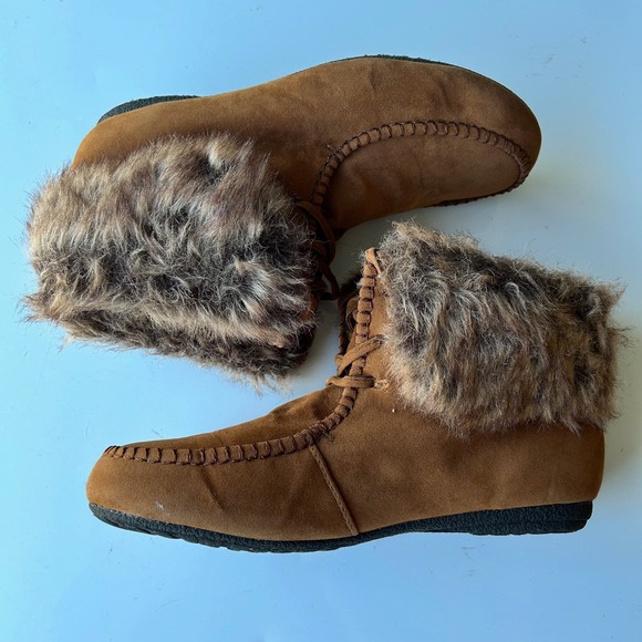 Kalli Cozy Brown Faux Suede Fur Lined Lace Up Ankle Boots Women's Size 9 - Picture 4 of 8